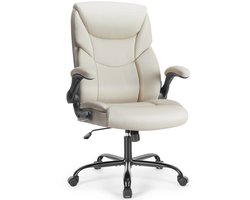 NordHaus Ergonomische Bureaustoel - Heavy Duty Directiestoel - Gamingstoel met Opklapbare Armleuningen - Verstelbaar - PU-Leer - Beige
