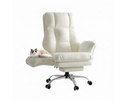 NordHaus Grote en Hoge Bureaustoel - Ergonomische Gamingstoel - Executive Computerstoel - Opklapbare Armleuningen - Witte Teddy Fleece met Voetensteun