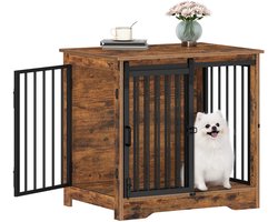 NordHaus Hondenkooi Meubel - Hondenbench Binnen - Bijzettafel voor Honden - 2 Deuren met Schuifdeur - 69 cm Vintage Brown