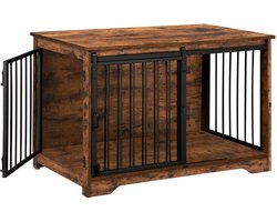 NordHaus Hondenkooimeubel Vintage Brown - Hondenbox Binnen - Hondenbench Tafel - Schuifdeur en 2 Deuren - 100 x 60 x 68 cm