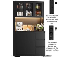 NordHaus Keukenbuffet - Buffetkast - Keukenkast met LED - Geïntegreerde Stopcontacten en USB - Zwart 100 x 38,5 x 180 cm