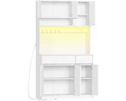 NordHaus Keukenkast - Buffetkast - Hoge Opbergkast - LED-Verlichting en Stopcontacten - Werkblad met 2 Laden - Wit 100 x 40 x 180 cm