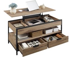 NordHaus Salontafel Verstelbaar Tafelblad - Lift-Top Bijzettafel met Opbergruimte - Industrieel Design - 100x50x48-63 cm