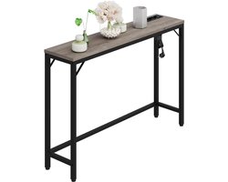 NordHaus Smalle Consoletafel - Haltafel met USB - Industriële Sidetable - Ingebouwd Laadstation - 100 x 23 x 80 cm Grijs