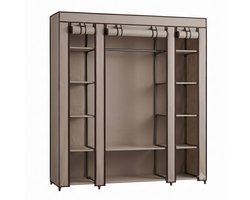 NordHaus Stoffen Kledingkast met Hangroede en 12 Opbergvakken - Opvouwbare Garderobekast - Grote Opbergruimte - Taupe - 150x45x175 cm