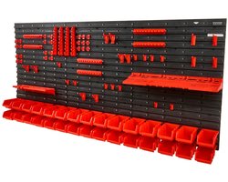 NordHaus Wandopbergbakken Set Zwart/Rood - Gereedschap Organizer - Onderdelen Rek - Ruimtebesparend Wandmontage Systeem - 48 Stuks