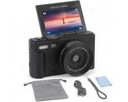 NÖRDIC 5K Ultra HD Digitale Camera – 75MP Vlog Camera – 18x Optische Zoom – 3" Flip-Screen & WiFi – Compacte Fotocamera met Autofocus – Zwart