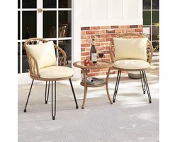 Nordic Comfort Rotan Balkonset 3-Delig met Tafel en Kussens – Compacte Scandinavische Tuinmeubelset voor Balkon, Terras en Kleine Buitenruimtes (57 x 55,5 x 81 cm Stoelen)