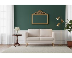 Nordic Comfort Tweezitsbank – Crème Stoffen Loveseat voor 2 Personen – Compacte Scandinavische Sofa met Afneembare Wasbare Kussenhoezen, Stevig Houten Frame en Zacht Zitcomfort – Perfect voor Woonkamer, Slaapkamer of Kantoor (116 x 70 x 73 cm) Ganeey