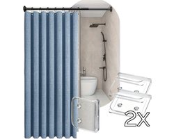 Nordic Douchegordijn 120x200 cm | Blauw | Structuurstof met Linnenlook | Anti-Plak | Luxe Stof Douche Gordijn
