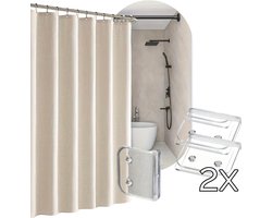 Nordic Douchegordijn 180x200 cm | Licht Beige | Structuurstof met Linnenlook | Anti-Plak | Luxe Stof Douche Gordijn