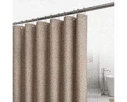 Nordic Douchegordijn 180x200 cm - Lichtbruin - Structuurstof met Linnenlook - Anti-Plak & Waterafstotend - Luxe Stof Douchegordijn Met Haken