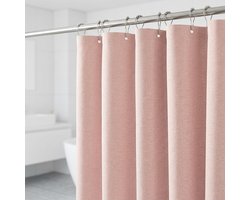 Nordic Douchegordijn 200x200 cm - Roze - Structuurstof met Linnenlook - Anti-Plak & Waterafstotend - Luxe Stof Douchegordijn Met Haken