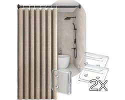 Nordic Douchegordijn 240x200 cm | Beige | Structuurstof met Linnenlook | Anti-Plak | Luxe Stof Douche Gordijn