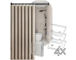 Nordic Douchegordijn 240x200 cm | Beige | Zwaar Linnen | Anti-Plak | Luxe Stof Douche Gordijn