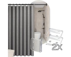 Nordic Douchegordijn 240x200 cm | Grijs | Structuurstof met Linnenlook | Anti-Plak | Luxe Stof Douche Gordijn