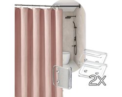 Nordic Douchegordijn 240x200 cm | Roze | Structuurstof met Linnenlook | Anti-Plak | Luxe Stof Douche Gordijn