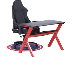 NÖRDIC GAME-N1008 – Gaming tafel, MDF-schijf en metalen poten, rood met zwart