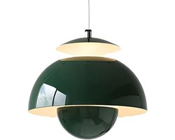 Nordic hanglamp, Mid Century Modern armatuur, 25cm groene metalen kap, kroonluchter, plafondlamp voor woonkamer, gang met LED-lichtbron met drie kleuren