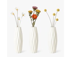 Nordic Living Set van 3 Kunststof Vazen – Moderne Witte Vaas – Minimalistisch Scandinavisch Design – Decoratie voor Woonkamer & Interieur