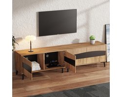 Nordic Luxe TV Meubel 180 cm met 4 Deuren & 8 Poten voor 75 Inch TV - Modern TV Dressoir 180x40x50 cm in Houtkleur Zwart