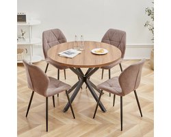 Nordic Ronde Houten Eettafel Donkerbruin - Hout - Massief - Staal - Stijlvol - Decoratief - Woonkamer - Keuken - Kantoor - Design - Rond - Interieur - Rituals