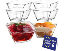 Nordic Schiller Moderne glazen dessertkommen, set van 6, 300 ml, 100% loodvrij, stapelbare glazen schalen, dessertbekers, puddingschalen, dessertkommen, fruitserveerschalen, sauskommen, dessertkommen