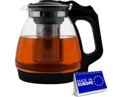 NORDIC SCHILLER Premium glazen theepot, hittebestendige glazen kan met deksel, 1,7 liter theepot met zeefinzet, thermische theepot met roestvrijstalen filterzeef, theemaker, theepot met zeef thee