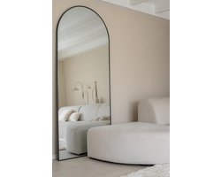Nordic Style® Boogspiegel 210x90cm - Zwart - Scandinavische Spiegels - Halfrond - Pas spiegel - Staande spiegel - Kleedkamer spiegel - Pas - Boog - Half Rond Ronde - Woonkamer - Wand - Muurspiegel - Muur