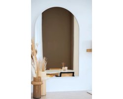Nordic Style® Boogspiegel 90x60cm - Mat Wit - Scandinavische Spiegels - Halfrond - Wandspiegel - Badkamerspiegel - Gangspiegel - Wand - Gang - Badkamer - Boog - Half Rond Ronde - Woonkamer - Wand - Muurspiegel - Muur
