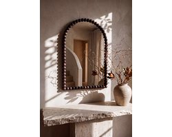 Nordic Style® Boogspiegel 90x60cm - Walnut Grenen hout - Scandinavische Spiegels - Halfrond - Wandspiegel - Badkamerspiegel - Gangspiegel - Wand - Gang - Badkamer - Boog - Half Rond Ronde - Woonkamer - Wand - Muurspiegel - Muur