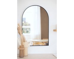 Nordic Style® Boogspiegel 90x60cm - Zwart - Scandinavische Spiegels - Halfrond - Wandspiegel - Badkamerspiegel - Gangspiegel - Wand - Gang - Badkamer - Boog - Half Rond Ronde - Woonkamer - Wand - Muurspiegel - Muur