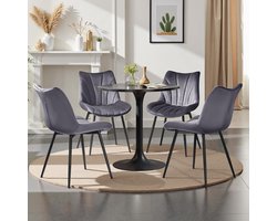 Nordic Velvet Eetkamerstoelen Set van 2 – Luxe Gestoffeerde Stoelen met Ergonomische Rugleuning, Fluwelen Zitting, Metalen Poten, Max. Draagvermogen 150 kg, Modern Design Donkergrijs
