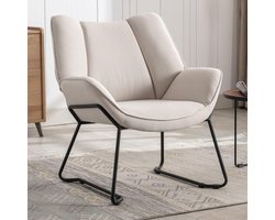 Nordica Lounge Oorfauteuil Beige 71,5 cm met Linnen Bekleding en Zwarte Metalen Poten – Moderne Leesstoel en Relaxfauteuil voor Woonkamer, Slaapkamer en Kantoor