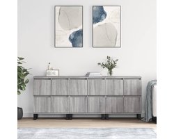 NordicLine 3-Delige Dressoir Set 160x35x70 cm – Moderne Sideboards in Grey Sonoma, Opbergkasten met Deuren en Poten voor Woonkamer, Keuken en Hal