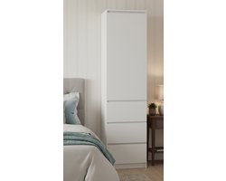 NordicLine Multi Opbergkast met Deur en 3 Laden 180 cm – Smalle Kledingkast / Garderobekast met Planken – Wit – 50x40x180 cm - House&Garden