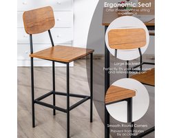 NordicLoft Vierkante Eetkamerset 5-delig – Eettafel met 4 Stoelen, 90 x 90 x 90 cm, Houten Look met Zwart Metalen Frame, Moderne Bartafel en Stoelenset voor Keuken & Eetkamer – Novihome