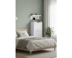 NordicSlim Elite Schoenenkast met 4 Kleppen (100 cm) – Smalle Schoenenkast met Verstelbare Planken, Opberglades en Open Rek – 16-20 Paar House&Garden