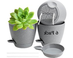 Nordivar - 15CM Zelfwaterende Plantenpotten Set van 6 - Grijze Plastic Bloempotten met Schotel en Waterreservoir - Moderne Zelfwaterende Bloembak voor Binnenplanten met Drainage Gaten
