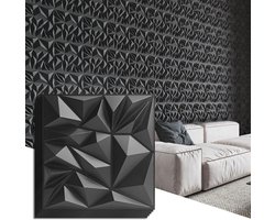 Nordivar - 3D wandpanelen voor interieur wanddecoratie - moderne diamant textuur - gaming woonkamer - tv muur achtergrond - 30,5 x 30,5 cm - zwart