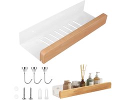 Nordivar - Badkamer Wandplank 30 cm Wit - Doucheplank met Magnetische Haak - Muurbevestiging voor Keuken en Slaapkamer