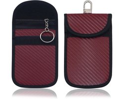 Nordivar - Beschermingshoes voor autosleutels | RFID-blokkerende hoes in koolstofvezel en leer | Set van 2 | Rode Faraday hoes
