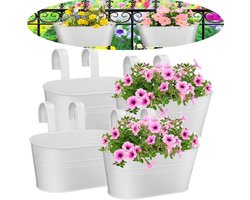 Nordivar - Hangende Plantenbakken voor Balkon en Tuin - Set van 6 Stuks in Wit - Halfrond Ontwerp - Geschikt voor Railingen en Hekken - Binnen en Buiten Gebruik