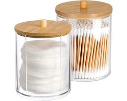 Nordivar - Katoenen Staafhouder Dispenser Opbergdoos Met Houten Deksel - Stofdicht Vochtbestendig Voor Woonkamer Slaapkamer Badkamer