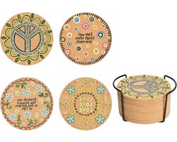 Nordivar - Kurk onderzetters met patroon - Set van 12 - Hittebestendige onderzetters voor salontafel - Mok - Koffiekop