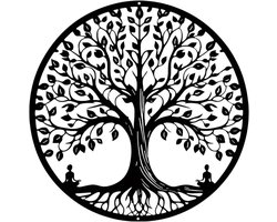 Nordivar - Metalen levensboom wanddecoratie voor woonkamer, slaapkamer en terras - elegant design - 30 cm diameter - zwart