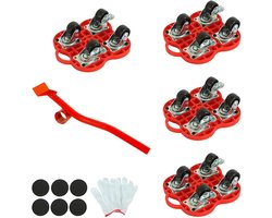 Nordivar - Meubeltransportwielen voor zware belasting en antislip - Rode meubelwielen met rem - Geluidsarme 360° meubelroller voor verhuizingen