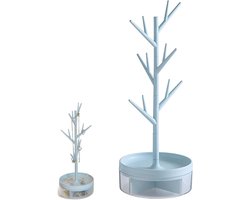 Nordivar - Opbergdoos Boom Toren Hangend Blauw Sieradenstandaard Halskettingen Takken Draaibare Basis Opbergdoos Ornamenten Sokkel Commodes Badkamerkasten