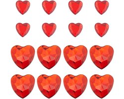 Nordivar - Platte Achterkant Facet Acryl Steentjes - Hartvorm - Rode Strass - Kostuum Juwelen - Plastic Edelstenen - Naaien DIY Ambachten - Geschikt voor Sieraden Maken - Rode - 200Pcs 2 Maten - Thuis Bruiloft Decoratie