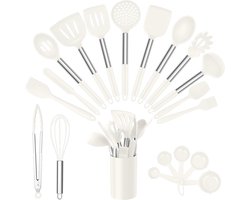 NORDIVAR® - Premium Keukengerei Set 20-Delig, Siliconen Kookgerei met Roestvrijstalen Handvat, Hittebestendig Keukengereedschap in Wit
